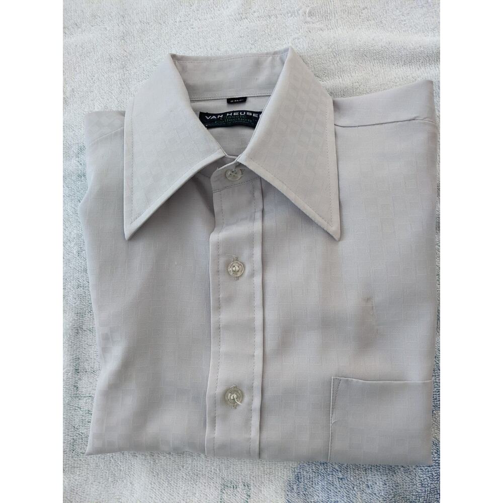 VAN HEUSEN Shirt Sz 15- 34/45 Men's Pale Gray Button Down Long Sleeve
